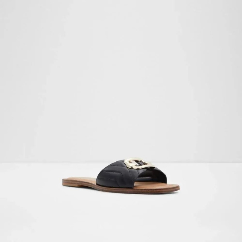 Qelajar Women's Flat Slide Sandal Fashion Aldo Black
