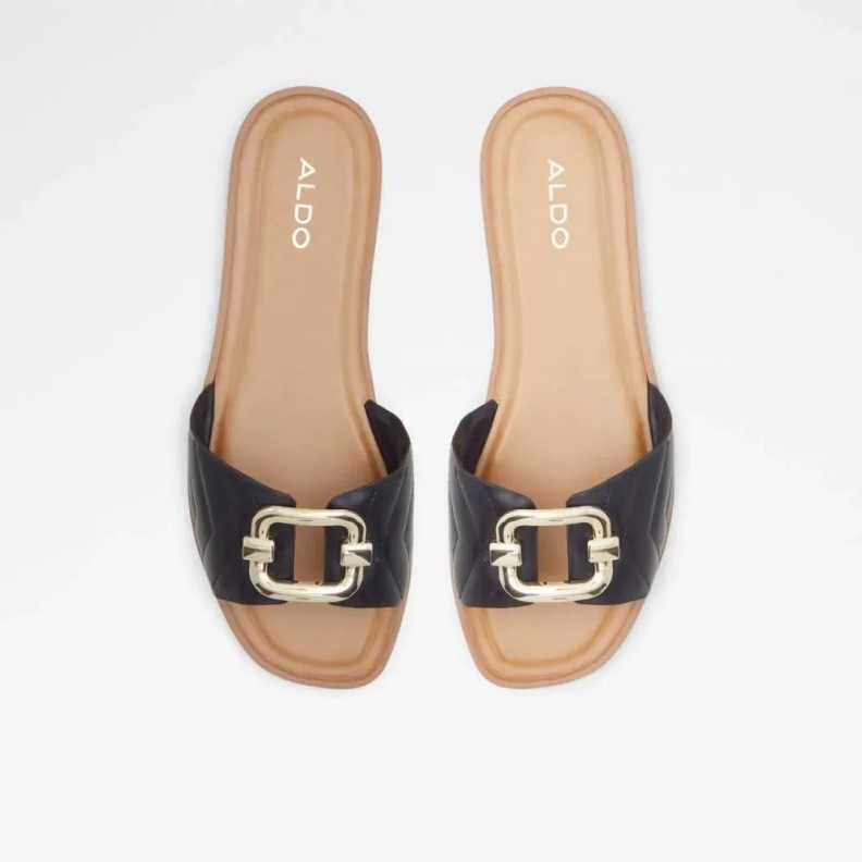 Qelajar Women's Flat Slide Sandal Fashion Aldo Black