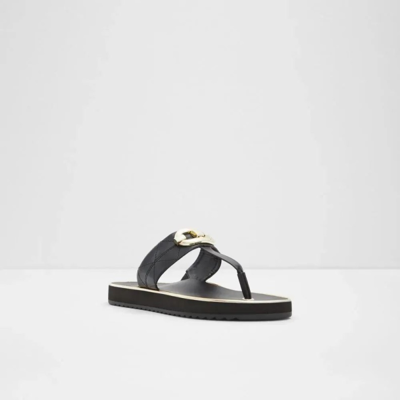 Black Aldo Fashion Searene Women's Thong Beach Sandal