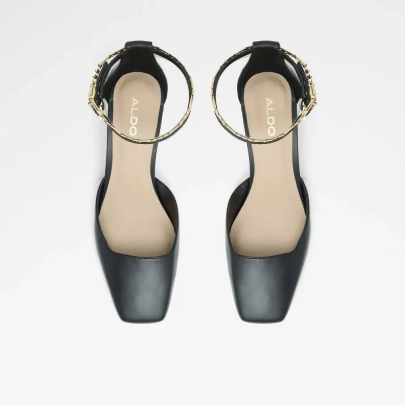 Black Aldo Fashion Softie Women's Ankle Strap Mid Block Heel