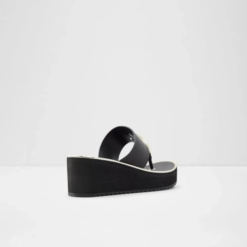 Fashion Aldo Black Toea Women's Thong Wedge Beach Sandal