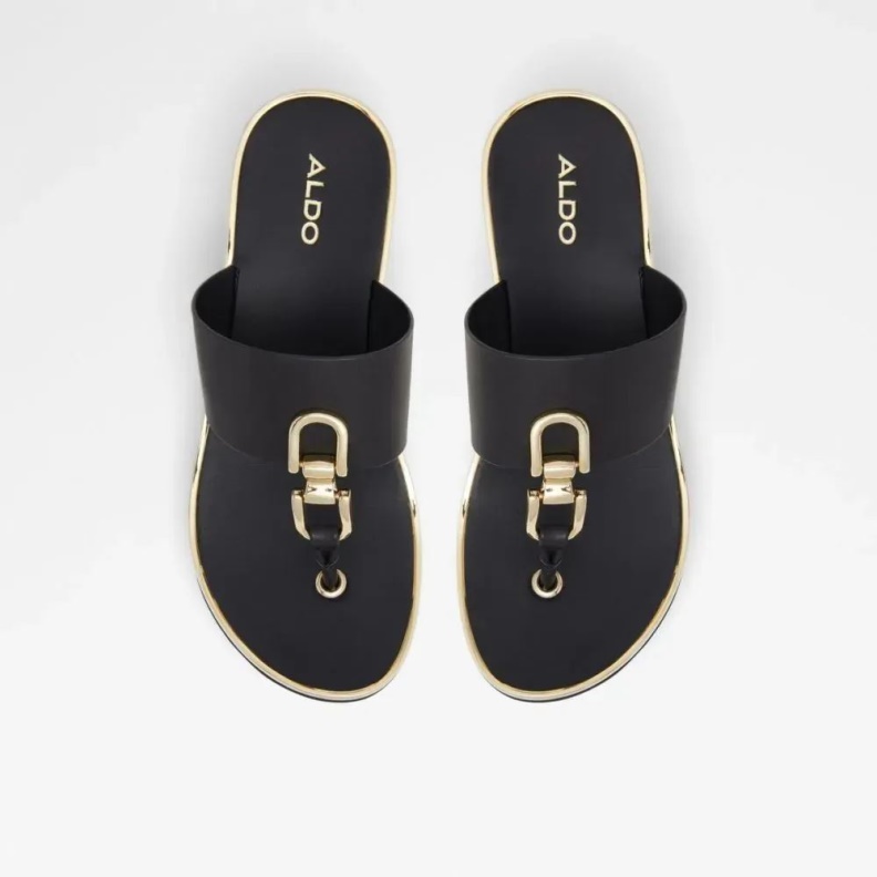 Fashion Aldo Black Toea Women's Thong Wedge Beach Sandal